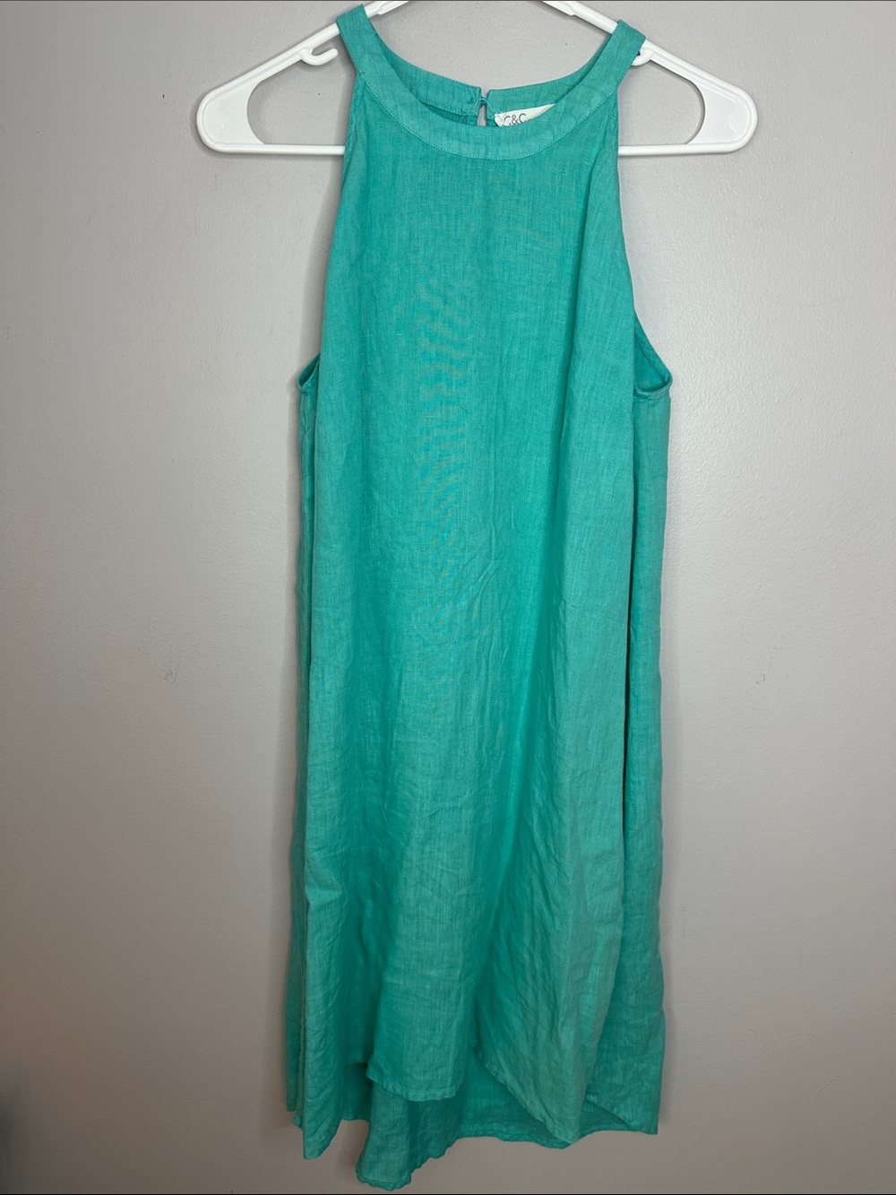 Turquoise Sleeveless A-Line  100% Linen Dress size M